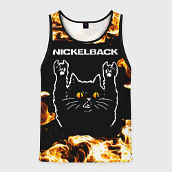 Майка-безрукавка мужская Nickelback рок кот и огонь, цвет: 3D-черный