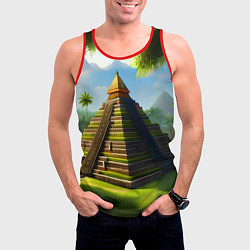 Майка-безрукавка мужская Пирамида индейцев майя, цвет: 3D-красный — фото 2