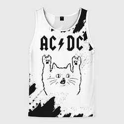 Майка-безрукавка мужская AC DC рок кот на светлом фоне, цвет: 3D-белый