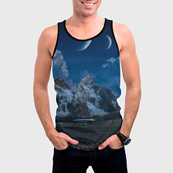 Майка-безрукавка мужская Ночные горы в природе и небо с нло, цвет: 3D-черный — фото 2