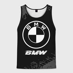 Майка-безрукавка мужская BMW speed на темном фоне со следами шин, цвет: 3D-черный