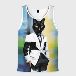 Майка-безрукавка мужская Cat fashionista - neural network - pop art, цвет: 3D-белый