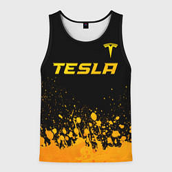 Майка-безрукавка мужская Tesla - gold gradient: символ сверху, цвет: 3D-черный