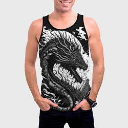 Майка-безрукавка мужская Черно-белый дракон и волны, цвет: 3D-черный — фото 2