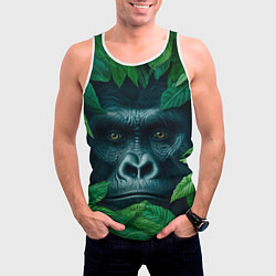 Майка-безрукавка мужская Горилла в кустах, цвет: 3D-белый — фото 2