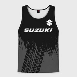 Мужская майка без рукавов Suzuki speed на темном фоне со следами шин: символ