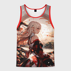 Майка-безрукавка мужская Японская девушка при закате солнца, цвет: 3D-красный
