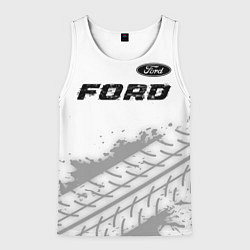 Майка-безрукавка мужская Ford speed на светлом фоне со следами шин: символ, цвет: 3D-белый