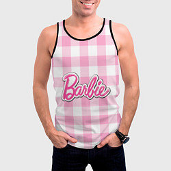 Майка-безрукавка мужская Барби лого розовая клетка, цвет: 3D-черный — фото 2