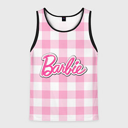 Майка-безрукавка мужская Барби лого розовая клетка, цвет: 3D-черный