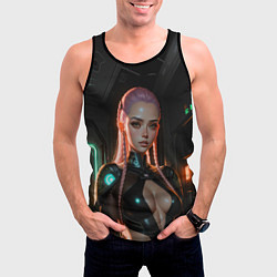 Майка-безрукавка мужская Красивая девушка киберпанк, цвет: 3D-черный — фото 2