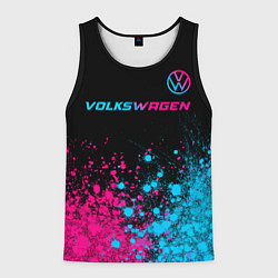 Майка-безрукавка мужская Volkswagen - neon gradient: символ сверху, цвет: 3D-черный