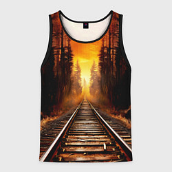 Майка-безрукавка мужская Железная дорога на закате, цвет: 3D-черный