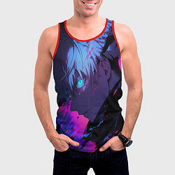 Майка-безрукавка мужская Сатору Годжо - Магическая битва - неон, цвет: 3D-красный — фото 2