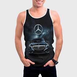 Майка-безрукавка мужская Mercedes Benz black, цвет: 3D-белый — фото 2