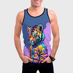 Майка-безрукавка мужская Cool tiger cub - pop art, цвет: 3D-черный — фото 2