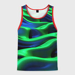 Майка-безрукавка мужская Зеленые неоновые волны, цвет: 3D-красный