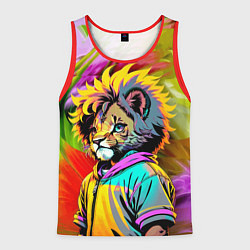 Майка-безрукавка мужская Funny lion cub - pop art, цвет: 3D-красный