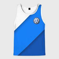 Майка-безрукавка мужская Volkswagen - голубые линии, цвет: 3D-белый