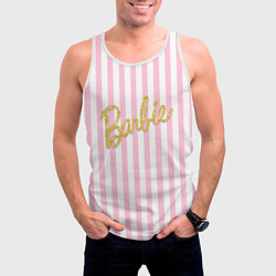 Майка-безрукавка мужская Barbie - золотая надпись и бело-розовые полосы, цвет: 3D-белый — фото 2