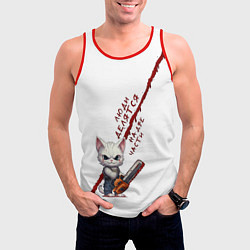 Майка-безрукавка мужская Кот с бензопилой - люди делятся на две части, цвет: 3D-красный — фото 2