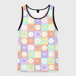 Мужская майка без рукавов Сердечки и цветочки в пастельных квадратах
