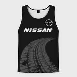 Майка-безрукавка мужская Nissan speed на темном фоне со следами шин: символ, цвет: 3D-черный