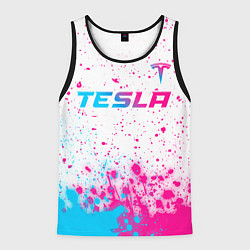 Мужская майка без рукавов Tesla neon gradient style: символ сверху