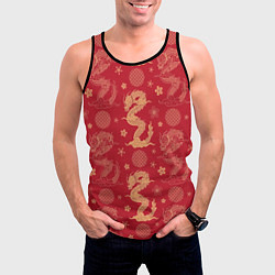 Майка-безрукавка мужская Азиатские драконы - классика, цвет: 3D-черный — фото 2