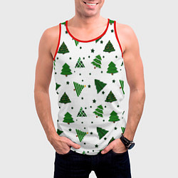 Майка-безрукавка мужская Узор с зелеными елочками, цвет: 3D-красный — фото 2