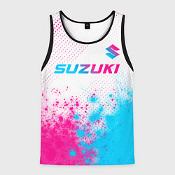Майка-безрукавка мужская Suzuki neon gradient style: символ сверху, цвет: 3D-черный