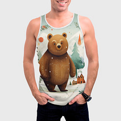 Майка-безрукавка мужская Рождественский мишка фолк-арт, цвет: 3D-белый — фото 2