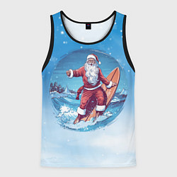 Майка-безрукавка мужская Санта на серфинге, цвет: 3D-черный