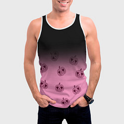 Майка-безрукавка мужская Черно-розовый градиент и хэллоуинские тыквы паттер, цвет: 3D-белый — фото 2
