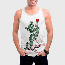 Майка-безрукавка мужская Дракон на сакуре, цвет: 3D-белый — фото 2