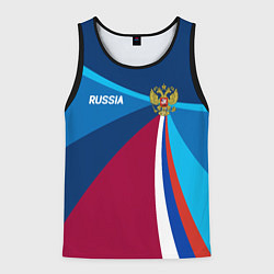 Мужская майка без рукавов Герб и триколор России с геометрией