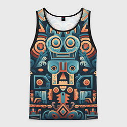 Майка-безрукавка мужская Симметричный абстрактный паттерн в ацтекском стиле, цвет: 3D-черный