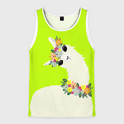 Майка-безрукавка мужская Летняя лама - альпака в венке, цвет: 3D-белый