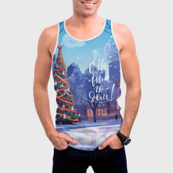 Майка-безрукавка мужская С новым годом зимний пейзаж, цвет: 3D-белый — фото 2