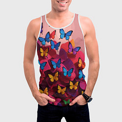 Майка-безрукавка мужская Разноцветные бабочки - розовые цветы, цвет: 3D-белый — фото 2