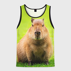 Майка-безрукавка мужская Capybara on green grass, цвет: 3D-черный