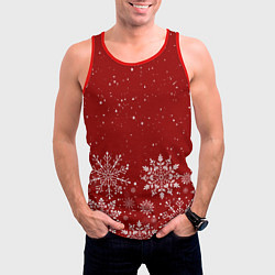 Майка-безрукавка мужская Текстура снежинок на красном фоне, цвет: 3D-красный — фото 2