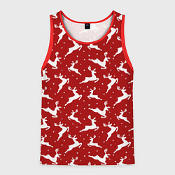 Майка-безрукавка мужская Красный паттерн с новогодними оленями, цвет: 3D-красный