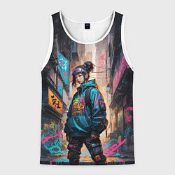 Майка-безрукавка мужская Японская девушка в худи, цвет: 3D-белый