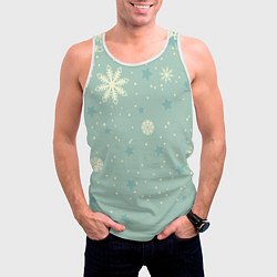 Майка-безрукавка мужская Снежинки и звезды на матно зеленем, цвет: 3D-белый — фото 2