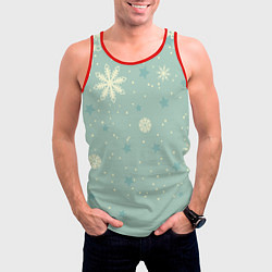 Майка-безрукавка мужская Снежинки и звезды на матно зеленем, цвет: 3D-красный — фото 2