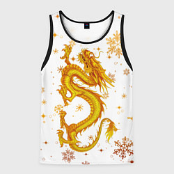 Майка-безрукавка мужская Золотой дракон в снежинках, цвет: 3D-черный