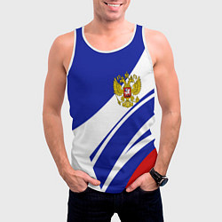 Майка-безрукавка мужская Герб России на абстрактных полосах, цвет: 3D-белый — фото 2