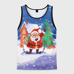 Мужская майка без рукавов Дед Мороз с мешком и елкой