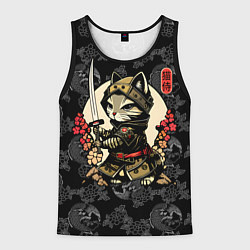Майка-безрукавка мужская Кот - японский самурай, цвет: 3D-черный